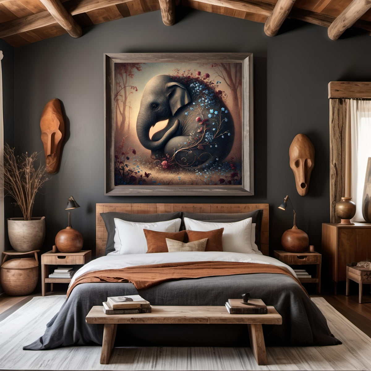 Floral Elephant Portrait, Dreamy Oil Painting Style (Digital Download)