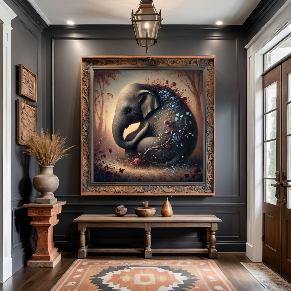 Floral Elephant Portrait, Dreamy Oil Painting Style (Digital Download)