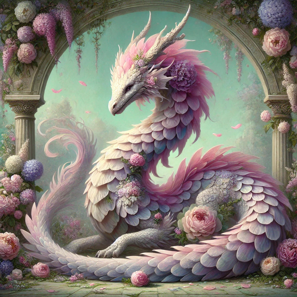 Wisteria Dragon Art Print | Lavender Floral Fantasy (Digital Download)