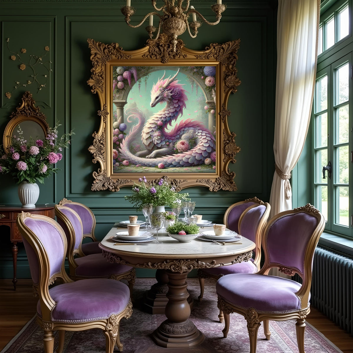 Wisteria Dragon Art Print | Lavender Floral Fantasy (Digital Download)