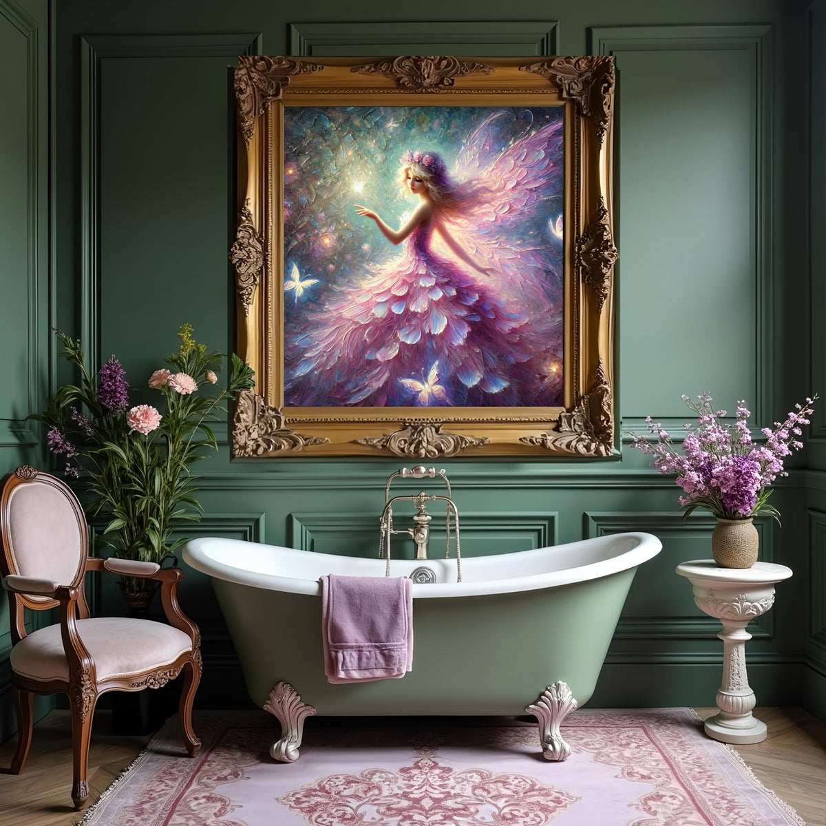 Luminous Pixie in Pink Petal Dress: Ethereal Fairy Wall Art (Digital Download) 2