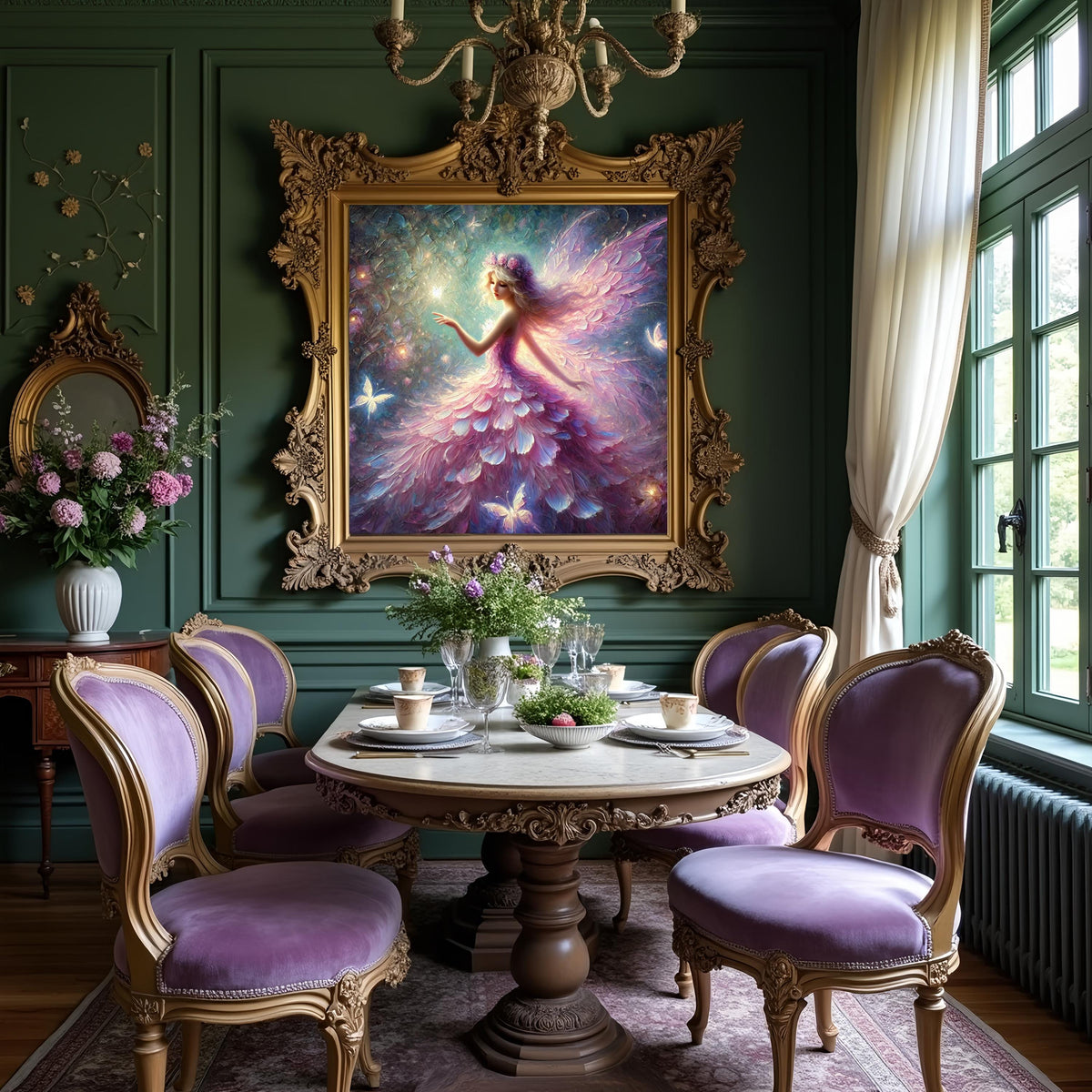 Luminous Pixie in Pink Petal Dress: Ethereal Fairy Wall Art (Digital Download) 2