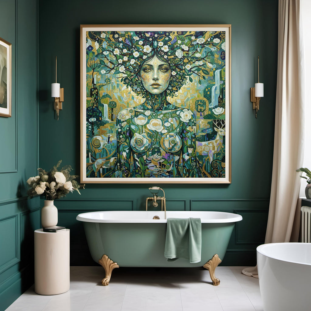Klimt Inspired Forest Goddess Wall Art: Symbolic Nature Woman Portrait (Digital Download)