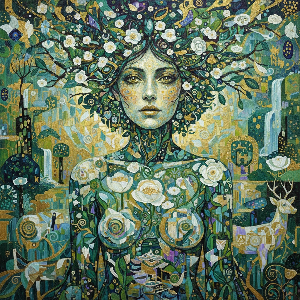 Klimt Inspired Forest Goddess Wall Art: Symbolic Nature Woman Portrait (Digital Download)