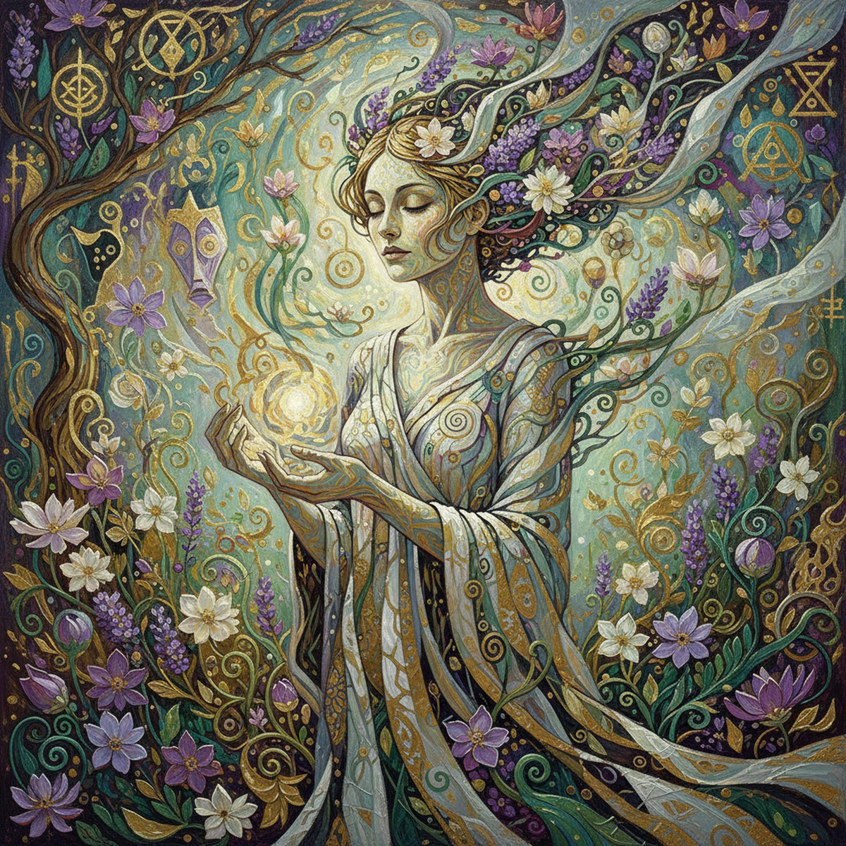 Forest Spirit Art Nouveau Print: Botanical Fantasy Woman Wall Decor (Digital Download)