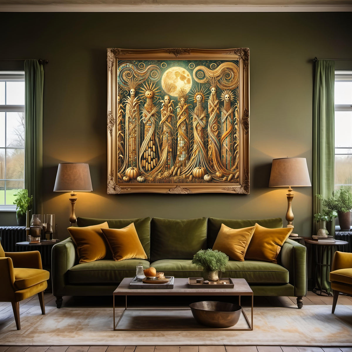 Cornfield Spirits Beneath the Harvest Moon: Gothic Autumn Fantasy Art (Digital Download)