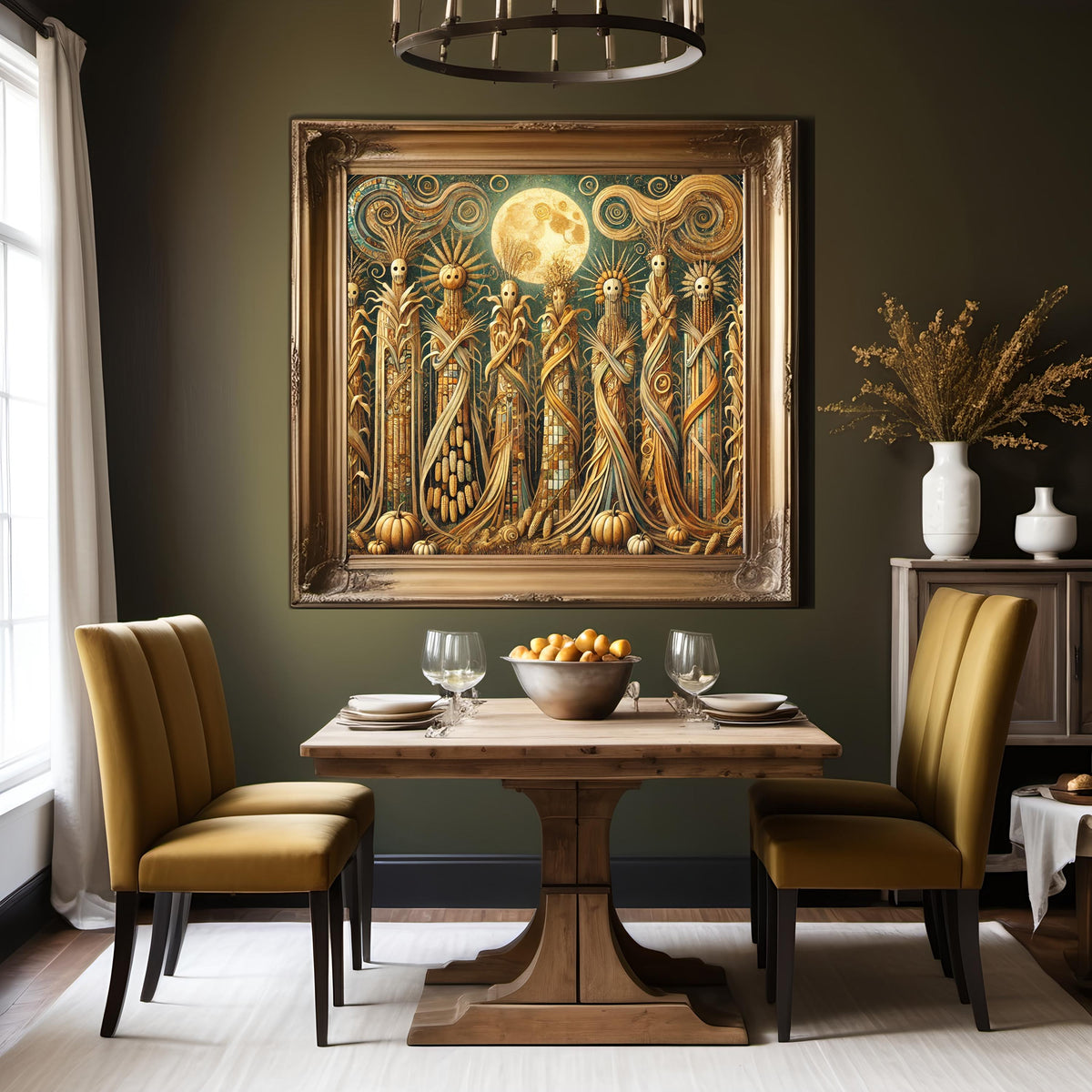 Cornfield Spirits Beneath the Harvest Moon: Gothic Autumn Fantasy Art (Digital Download)