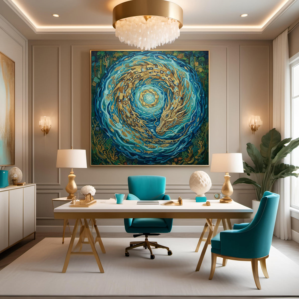 Celestial Sea Dragon Ouroboros Art Print: Vintage Oil Painting Style Mythology (Digital Download)