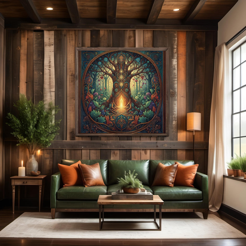 Sacred Tree Portal Art Print: Enchanted Forest Oil Painting Style (Digital Download)