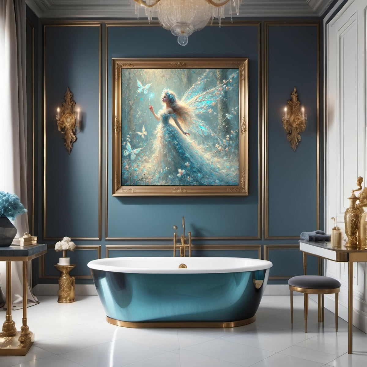 Powder Blue Butterfly Fairy Art Print: Enchanted Frost Fantasy Wall Decor (Digital Download)