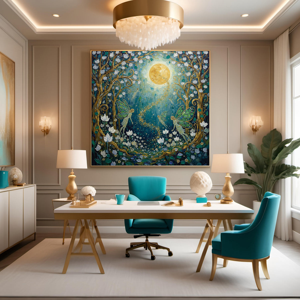 Fairy Garden Art Print: Moonlit Enchanted Forest, Oil Painting Style (Digital Download)