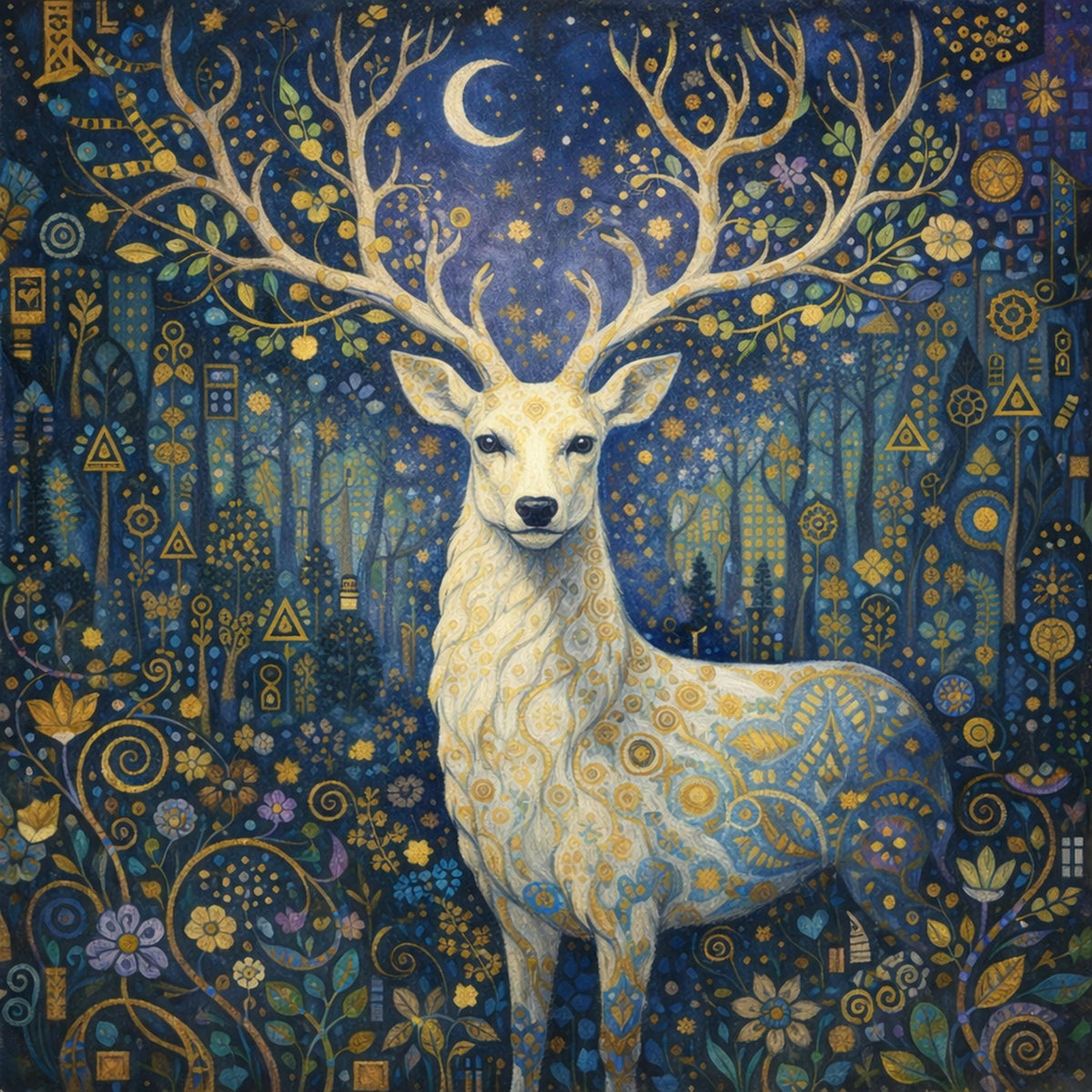 White Stag Celestial Art Print: Oil Painting Style Fantasy Wall Decor (Digital Download)