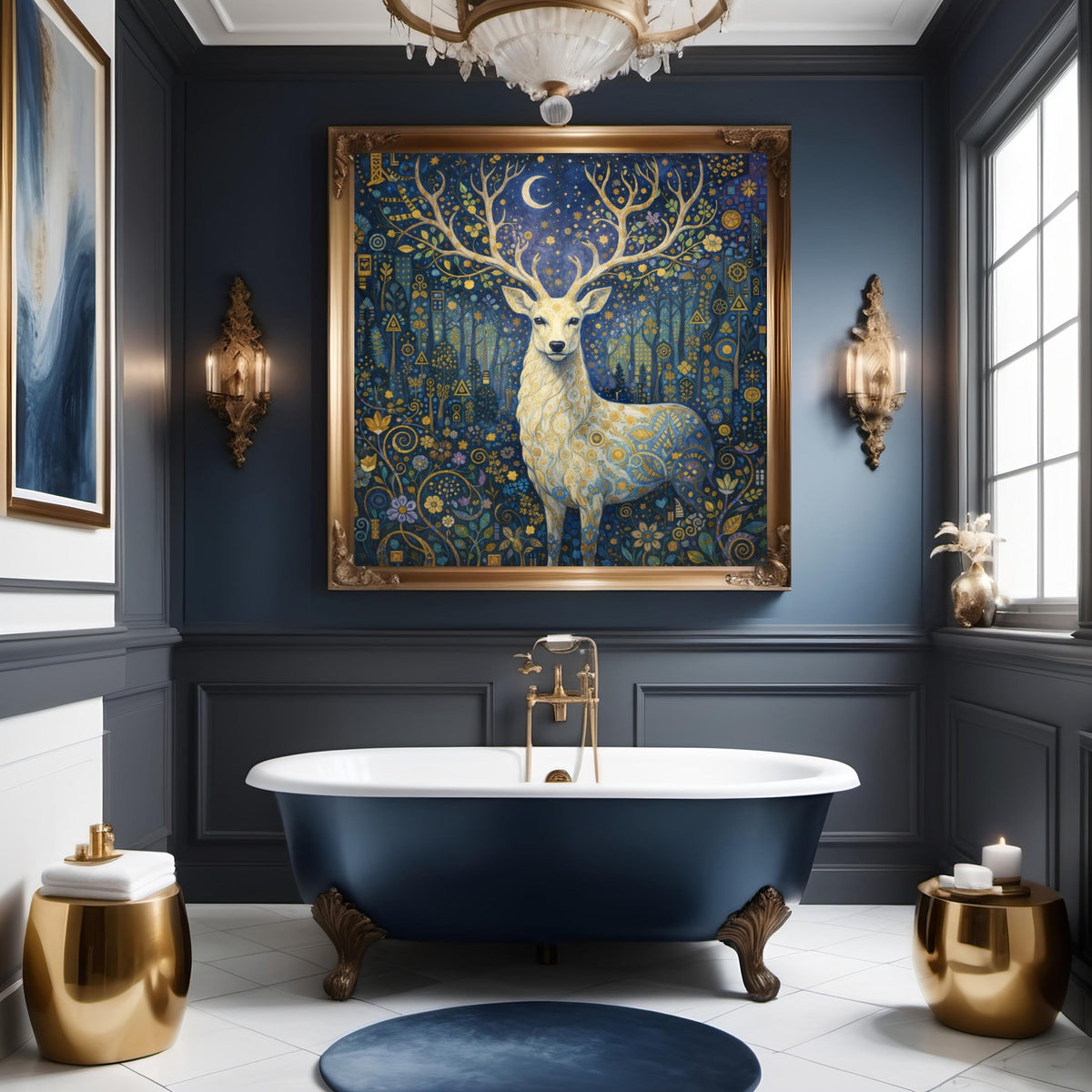 White Stag Celestial Art Print: Oil Painting Style Fantasy Wall Decor (Digital Download)