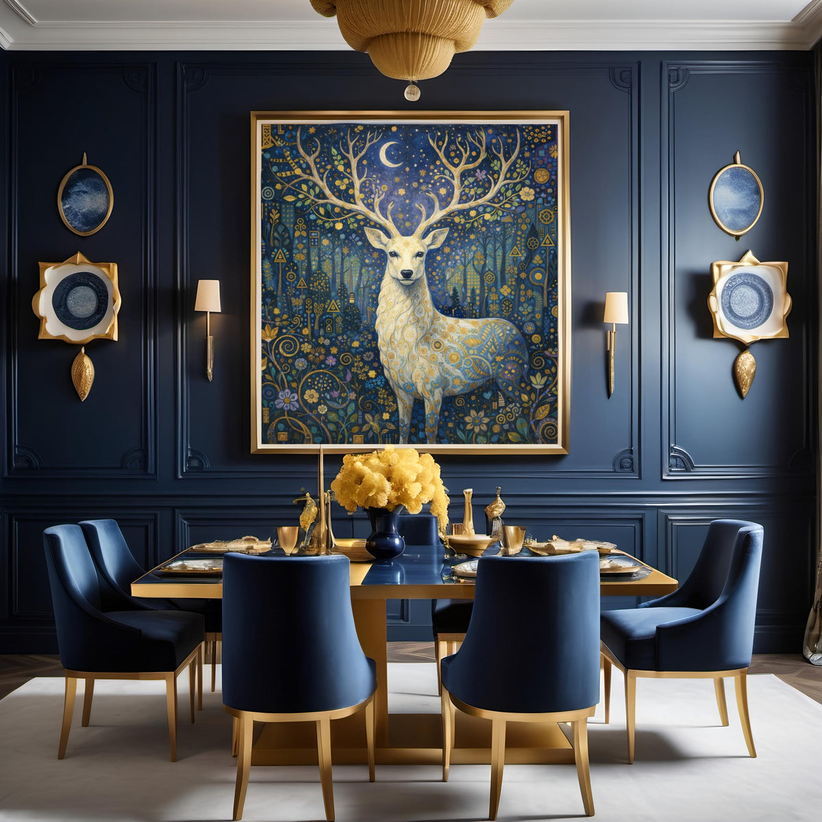 White Stag Celestial Art Print: Oil Painting Style Fantasy Wall Decor (Digital Download)
