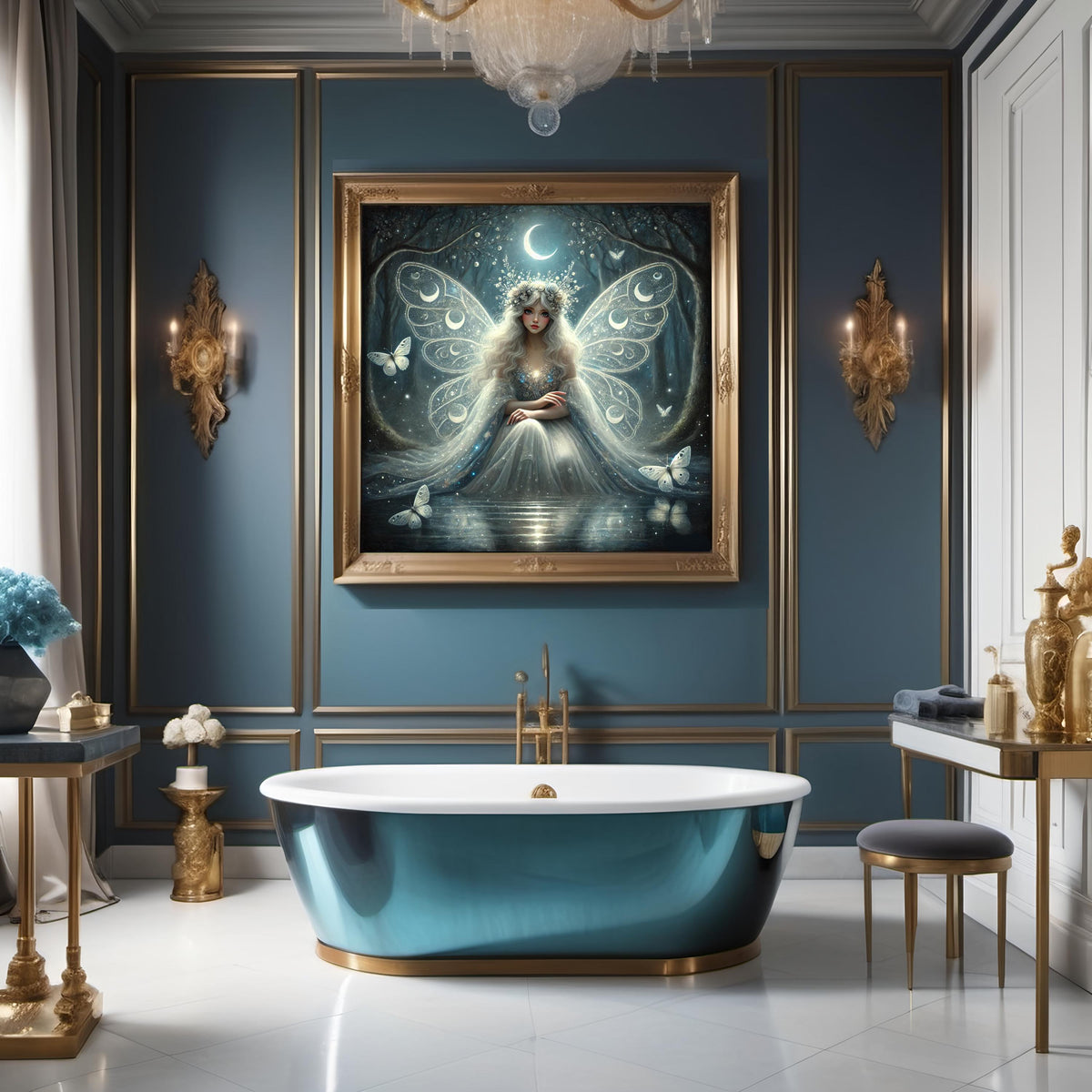 The Moonlight Fairy Painting: Ethereal Lunar Goddess Wall Art Enchanted Fantasy Night Decor (Digital Download)