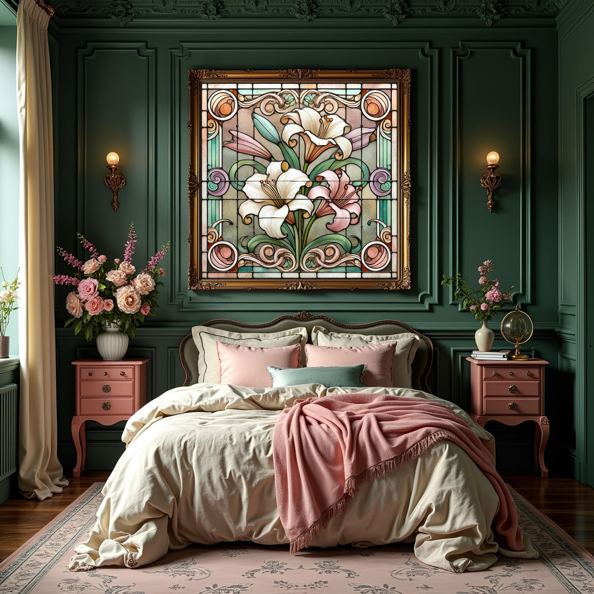 Art Nouveau Easter Lily Stained Glass Floral Print: Vintage Botanical Wall Art (Digital Download)