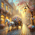 Ethereal Easter Carriage Spring Village Oil Painting Style Wall Art (Digital Download)