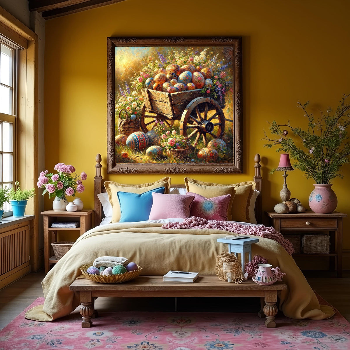 Easter Egg Cart Painting: Vintage Spring Still Life (Digital Download)