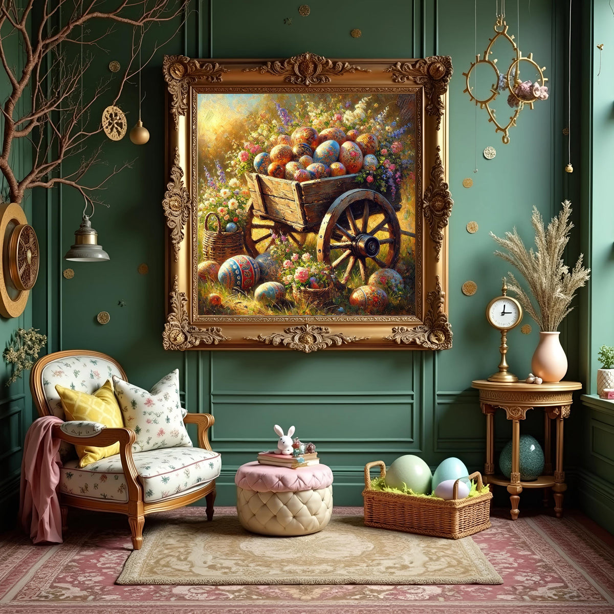 Easter Egg Cart Painting: Vintage Spring Still Life (Digital Download)