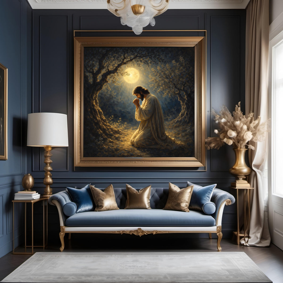 Jesus Praying Garden Art: Vintage Oil Painting Spiritual Wall Decor (Digital Download)