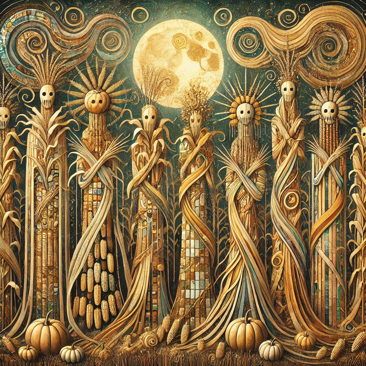 Cornfield Spirits Beneath the Harvest Moon: Gothic Autumn Fantasy Art (Digital Download)