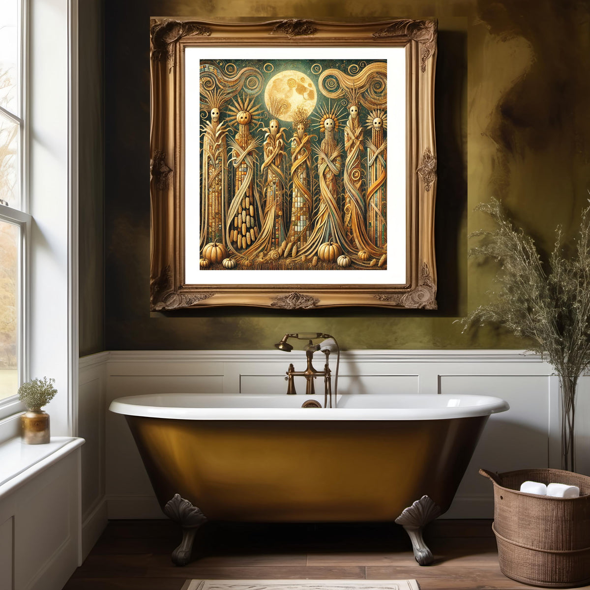 Cornfield Spirits Beneath the Harvest Moon: Gothic Autumn Fantasy Art (Digital Download)