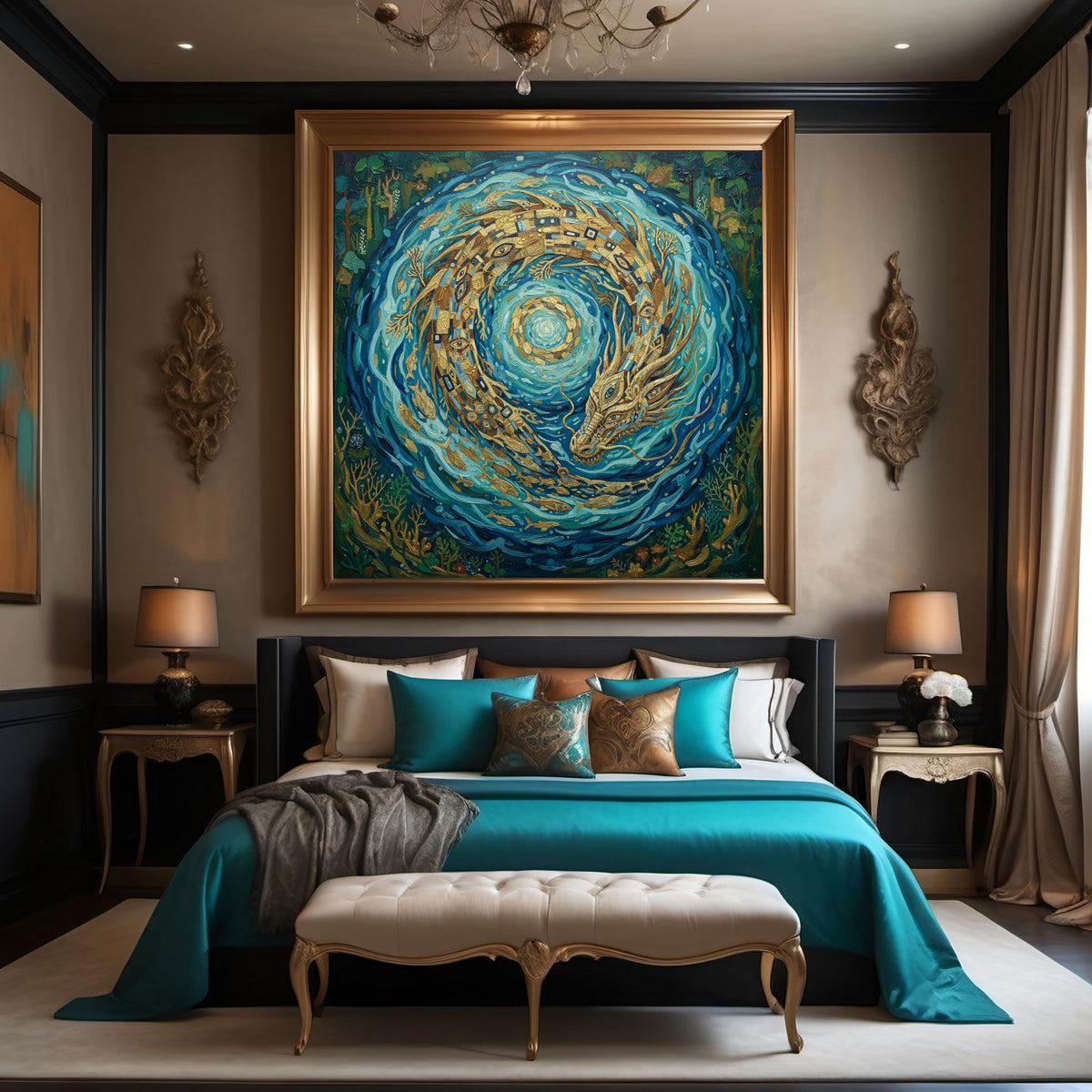 Celestial Sea Dragon Ouroboros Art Print: Vintage Oil Painting Style Mythology (Digital Download)