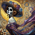 Golden Calavera Muse Portrait: Klimt Inspired Oil Painting (Digital Download)