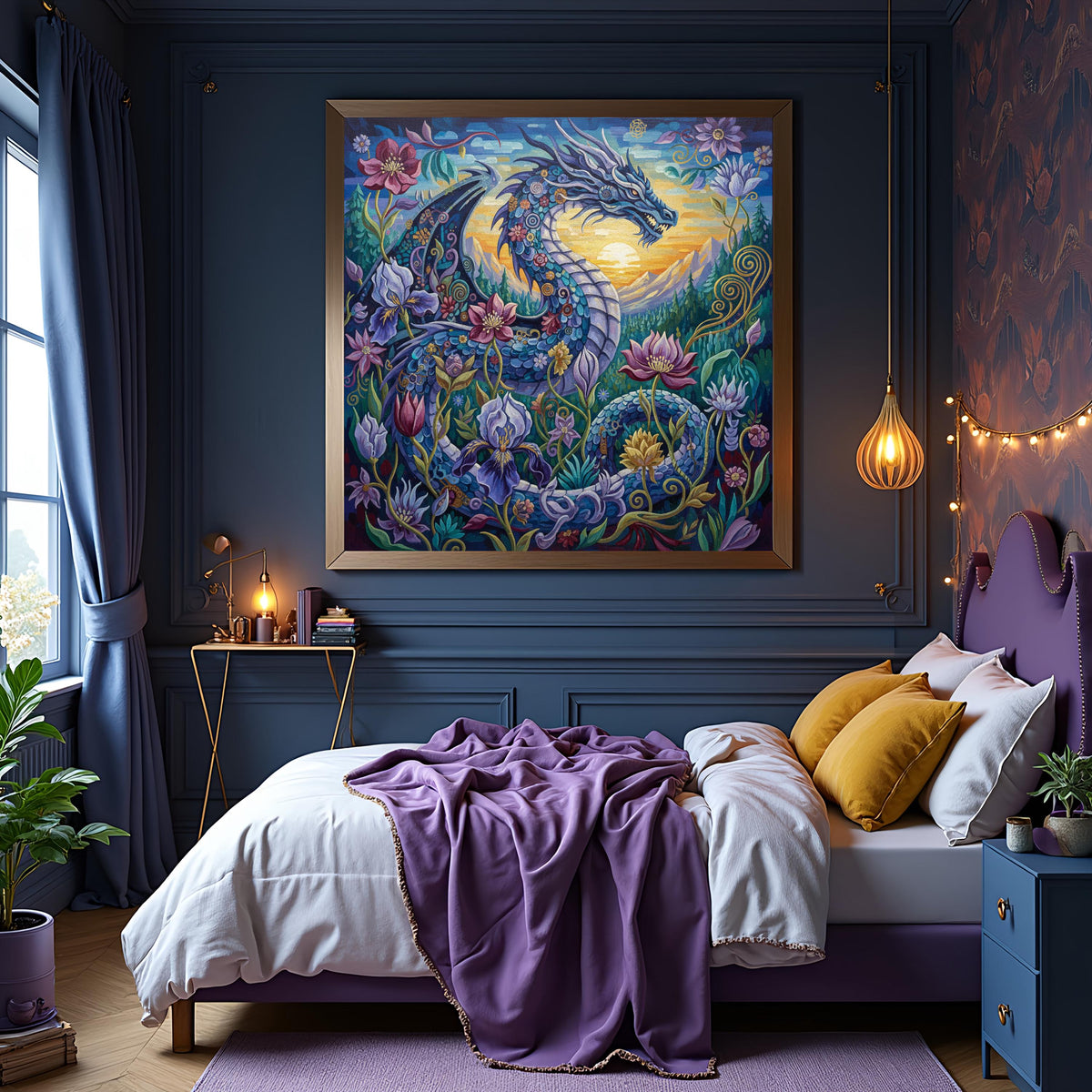 Floral Dragon Wall Art: Vintage Oil Painting Style Fantasy Creature (Digital Download)