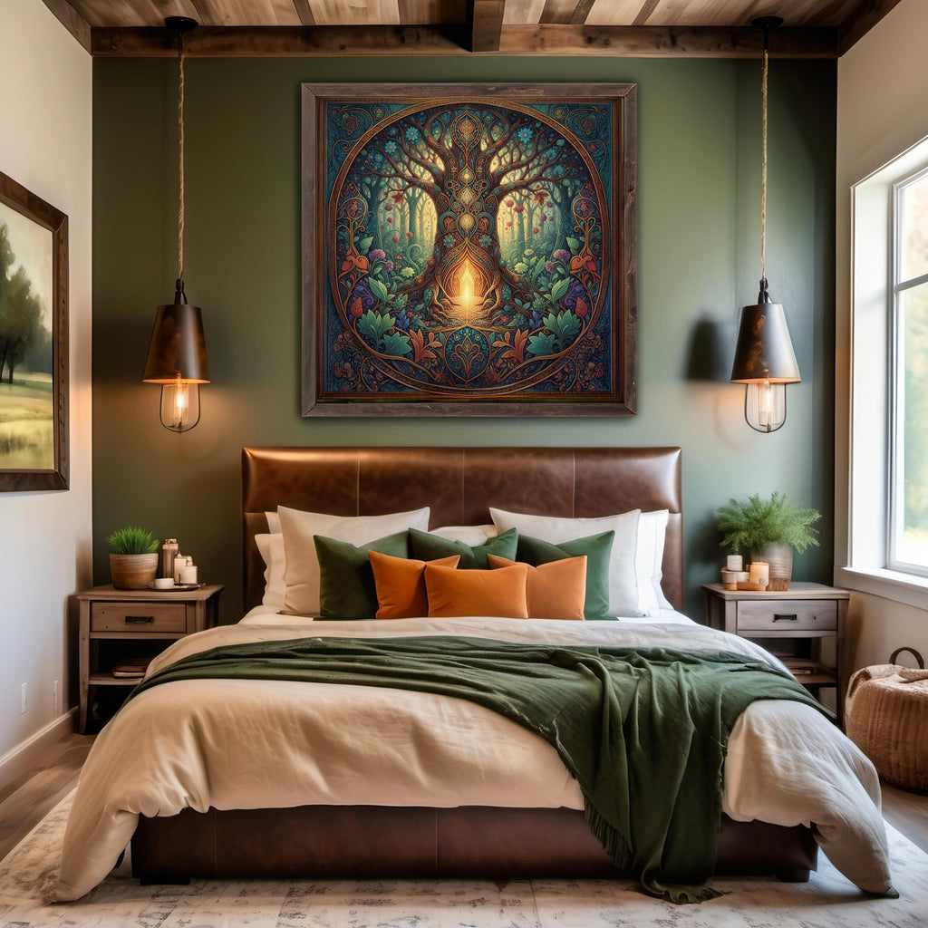 Sacred Tree Portal Art Print: Enchanted Forest Oil Painting Style (Digital Download)