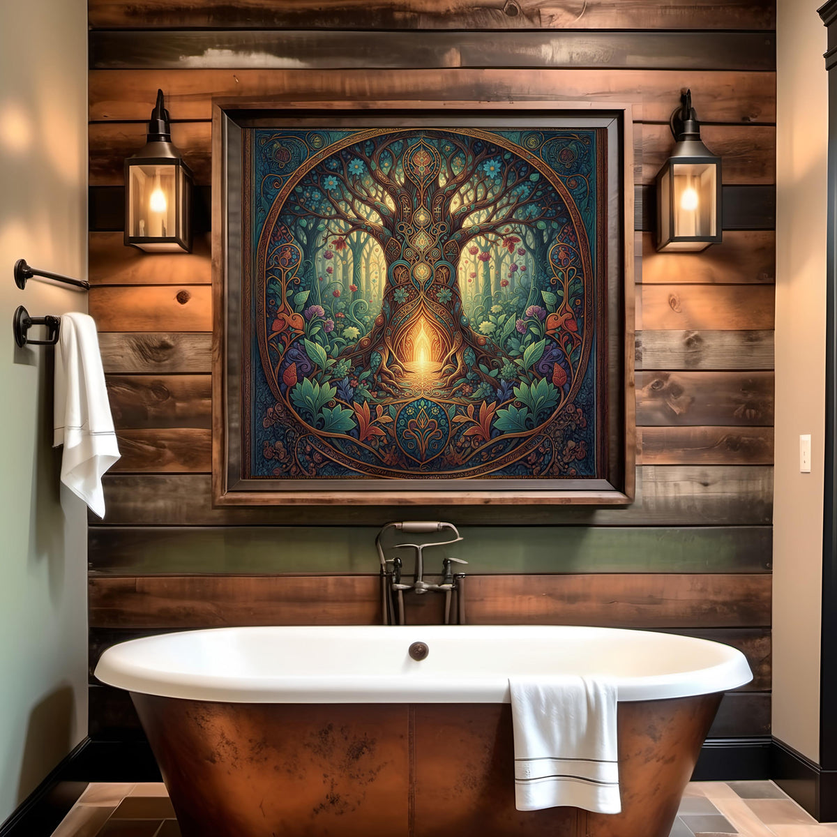 Sacred Tree Portal Art Print: Enchanted Forest Oil Painting Style (Digital Download)