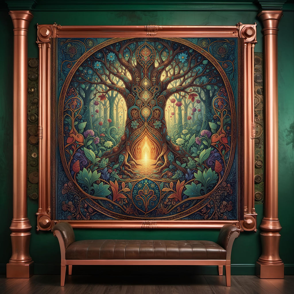 Sacred Tree Portal Art Print: Enchanted Forest Oil Painting Style (Digital Download)