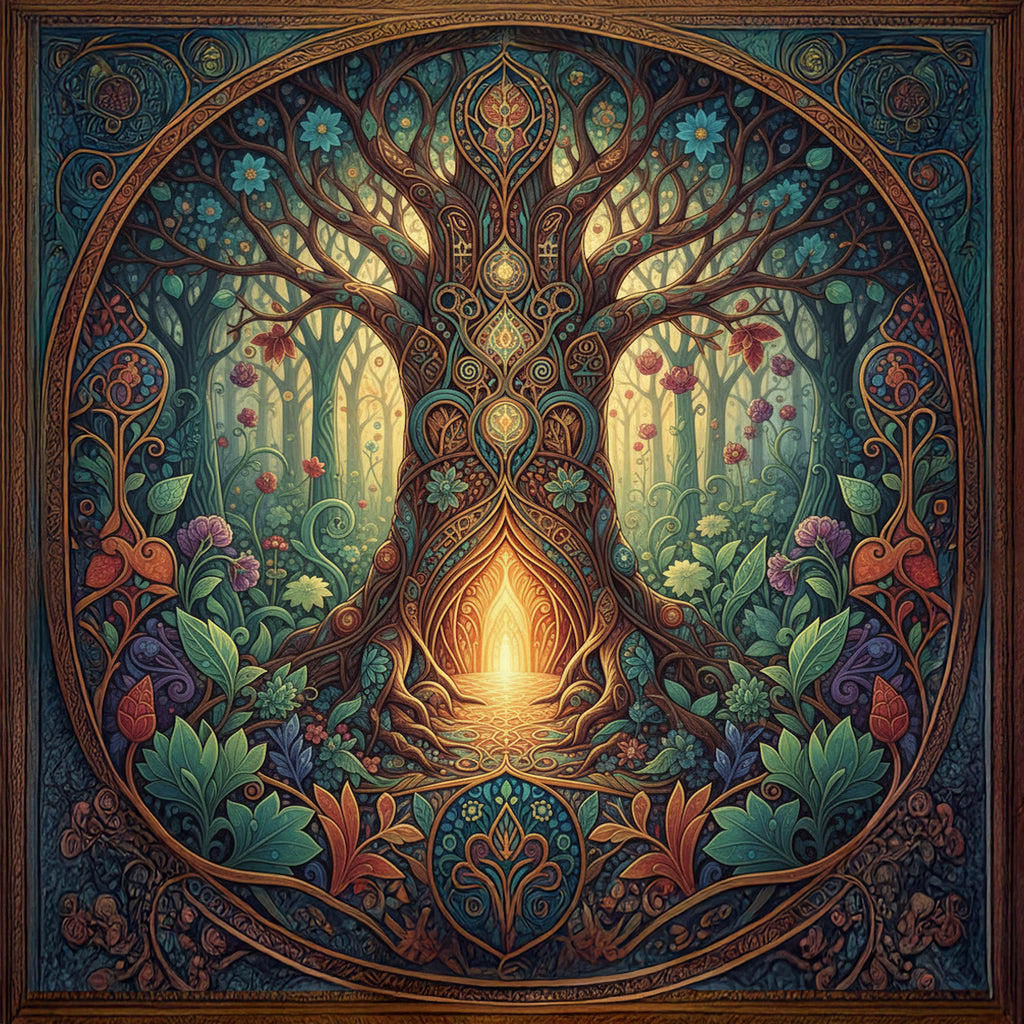 Sacred Tree Portal Art Print: Enchanted Forest Oil Painting Style (Digital Download)