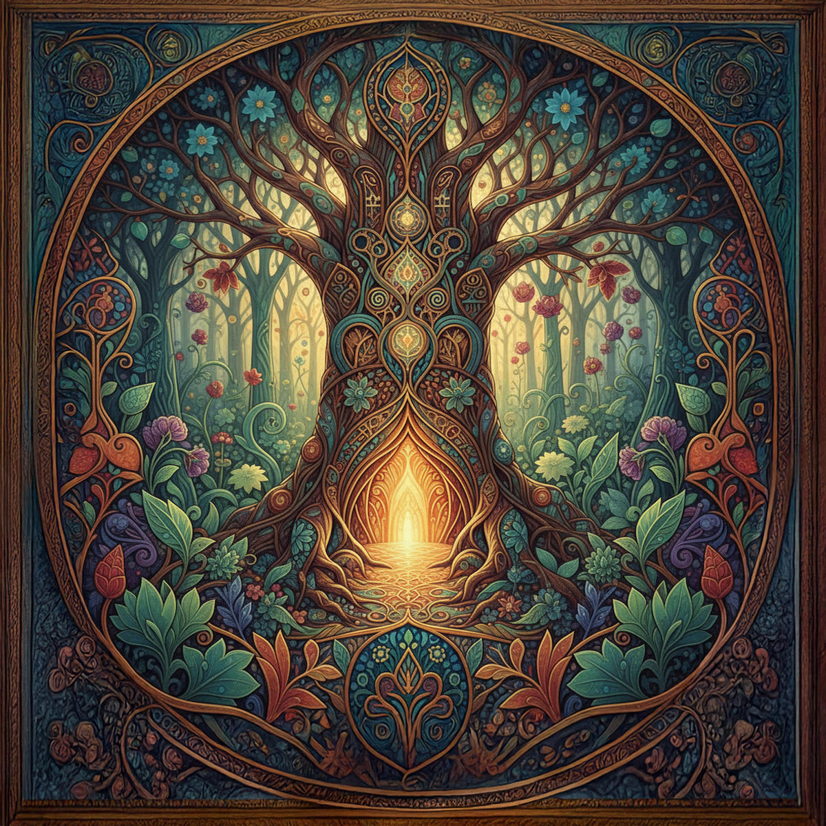Sacred Tree Portal Art Print: Enchanted Forest Oil Painting Style (Digital Download)