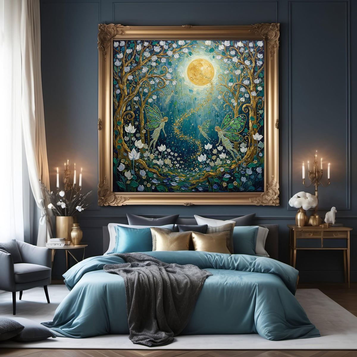 Fairy Garden Art Print: Moonlit Enchanted Forest, Oil Painting Style (Digital Download)