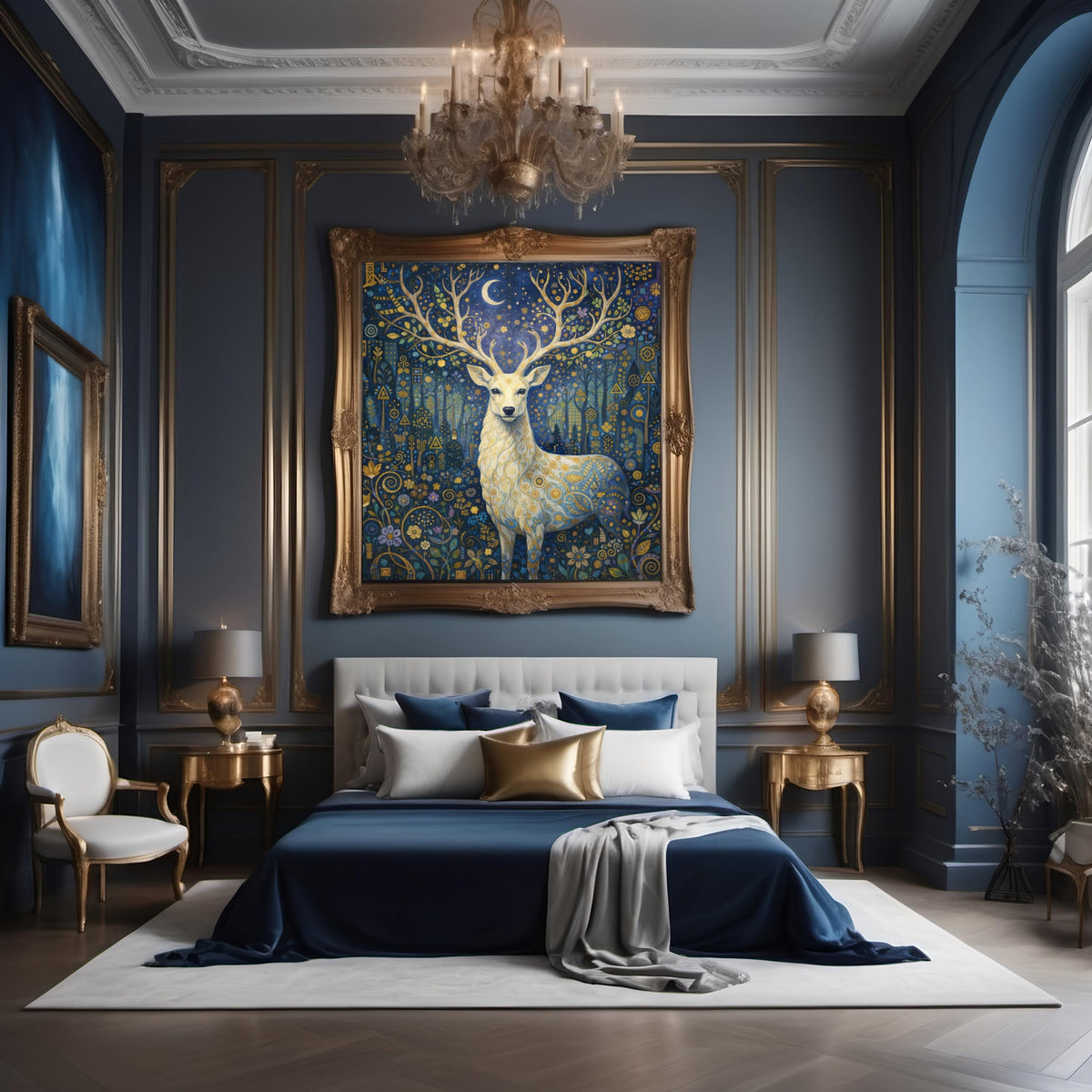 White Stag Celestial Art Print: Oil Painting Style Fantasy Wall Decor (Digital Download)