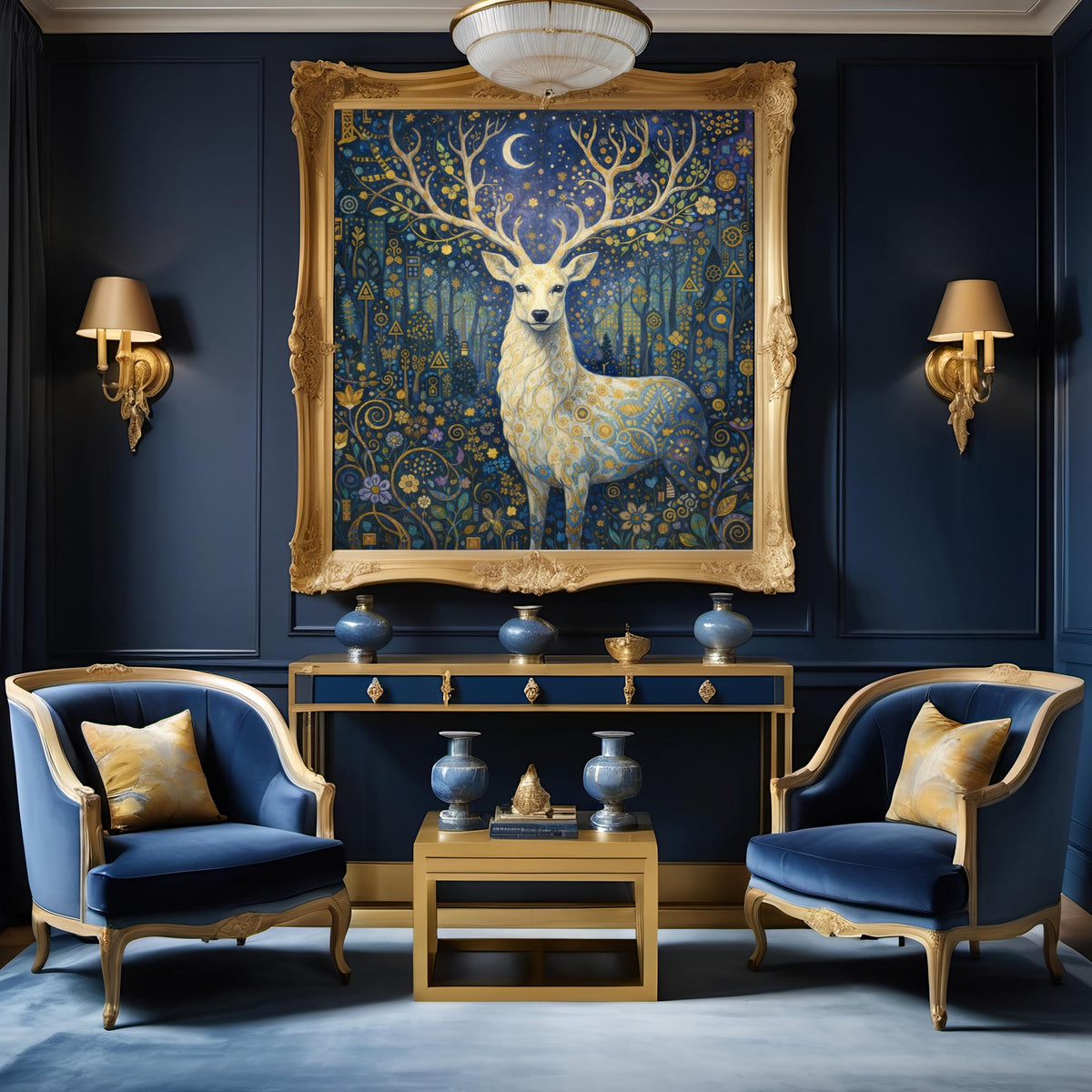 White Stag Celestial Art Print: Oil Painting Style Fantasy Wall Decor (Digital Download)