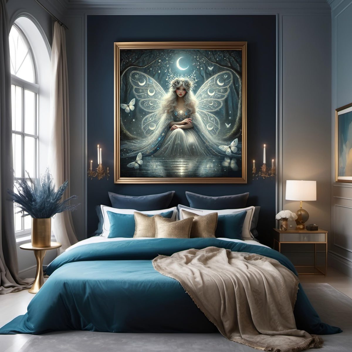 The Moonlight Fairy Painting: Ethereal Lunar Goddess Wall Art Enchanted Fantasy Night Decor (Digital Download)