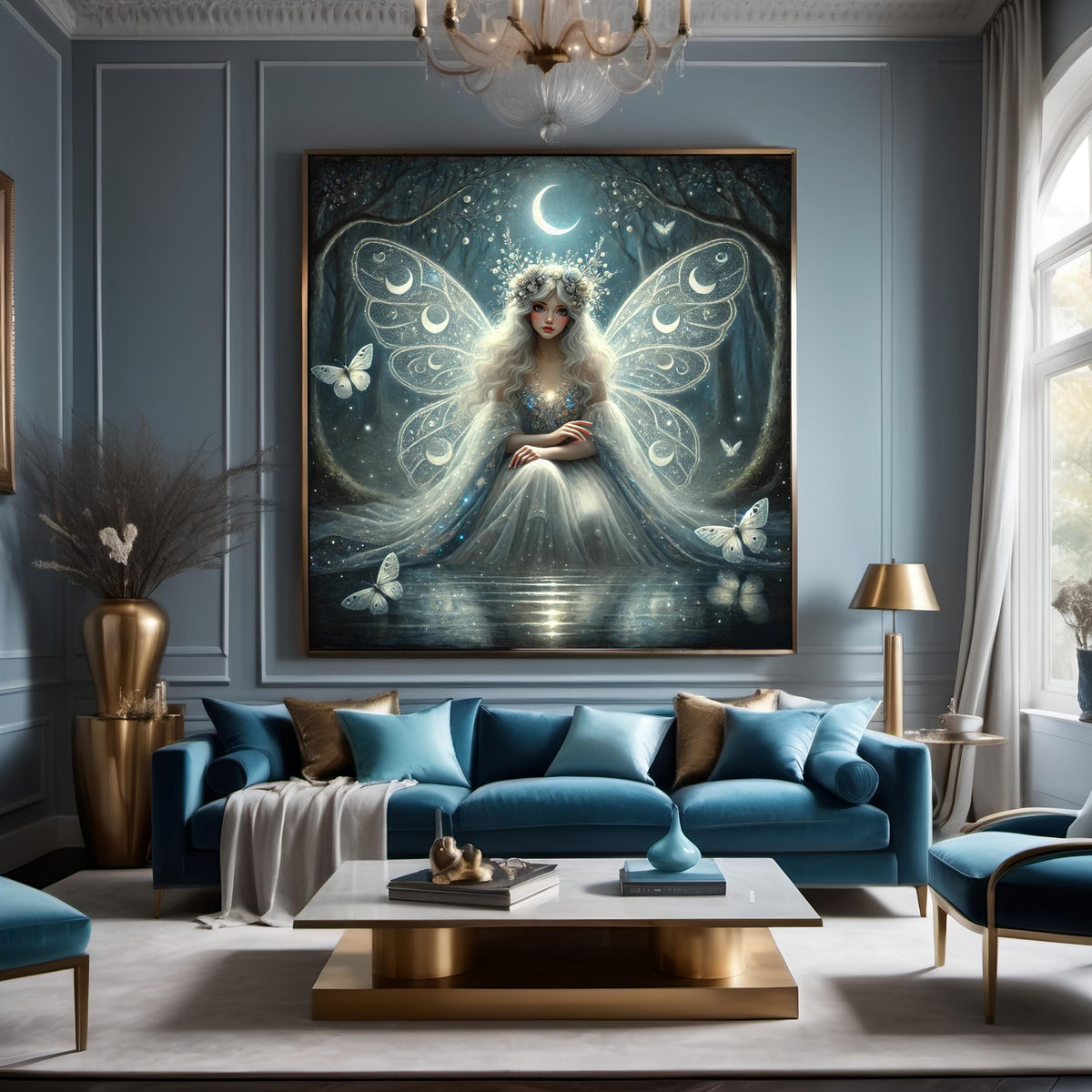 The Moonlight Fairy Painting: Ethereal Lunar Goddess Wall Art Enchanted Fantasy Night Decor (Digital Download)