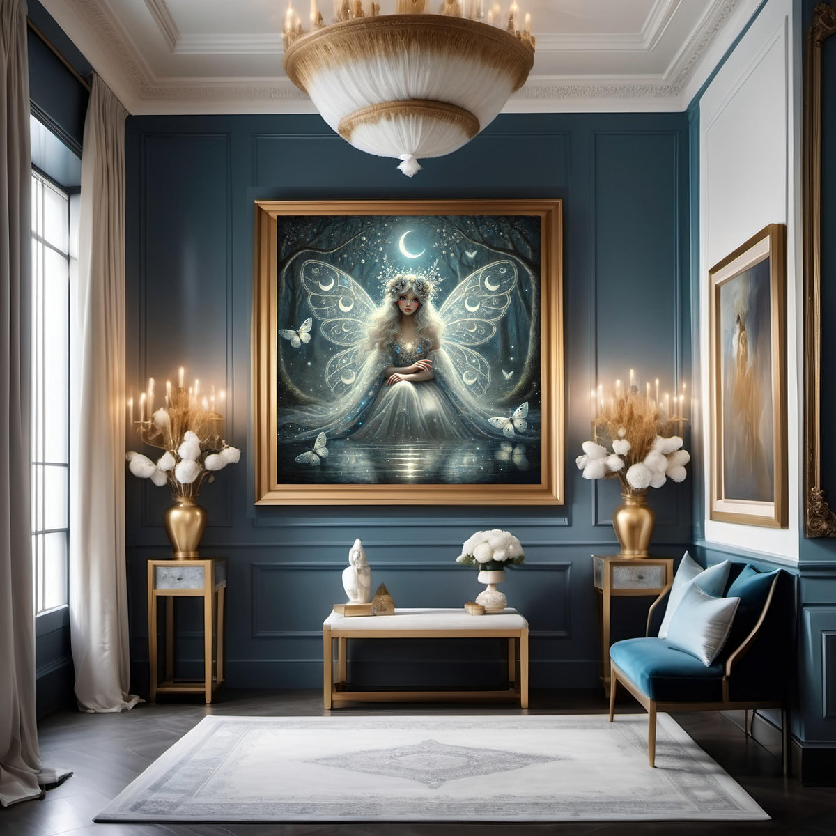 The Moonlight Fairy Painting: Ethereal Lunar Goddess Wall Art Enchanted Fantasy Night Decor (Digital Download)