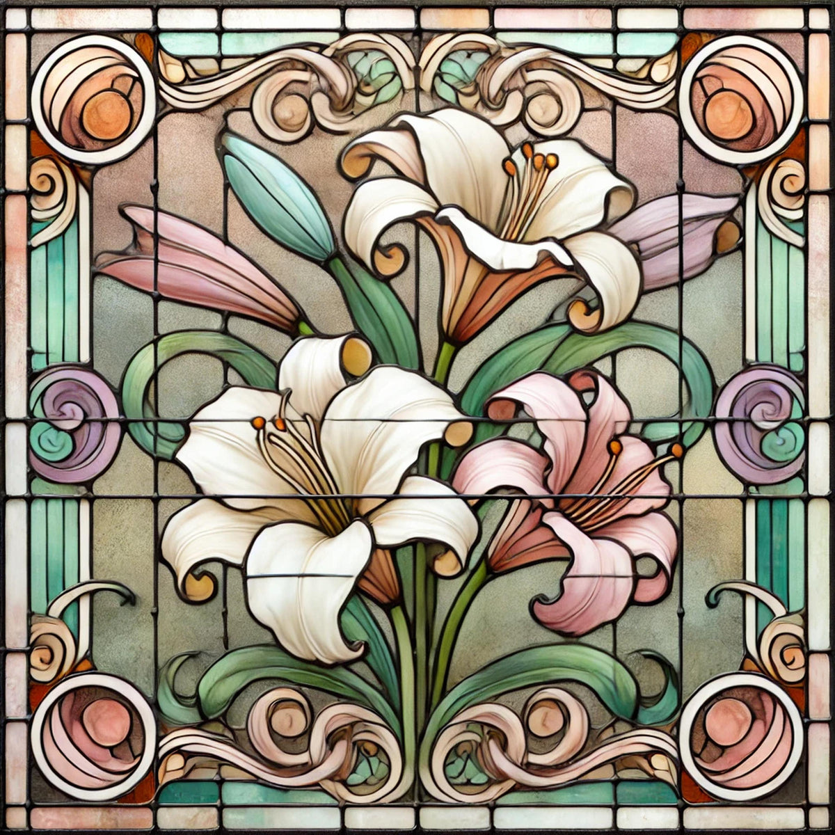 Art Nouveau Easter Lily Stained Glass Floral Print: Vintage Botanical Wall Art (Digital Download)