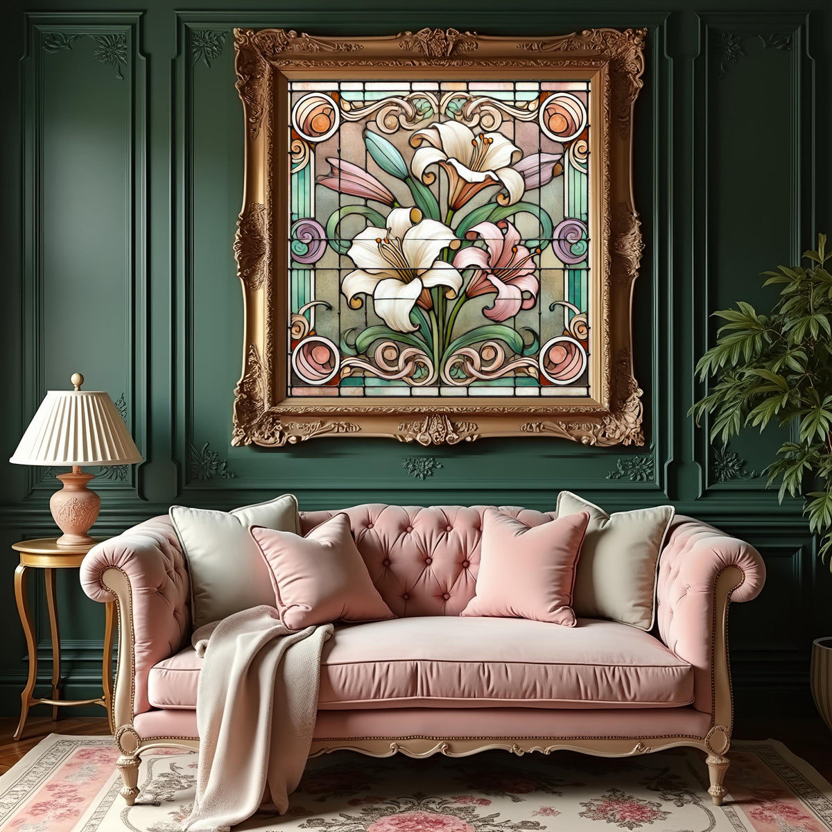 Art Nouveau Easter Lily Stained Glass Floral Print: Vintage Botanical Wall Art (Digital Download)
