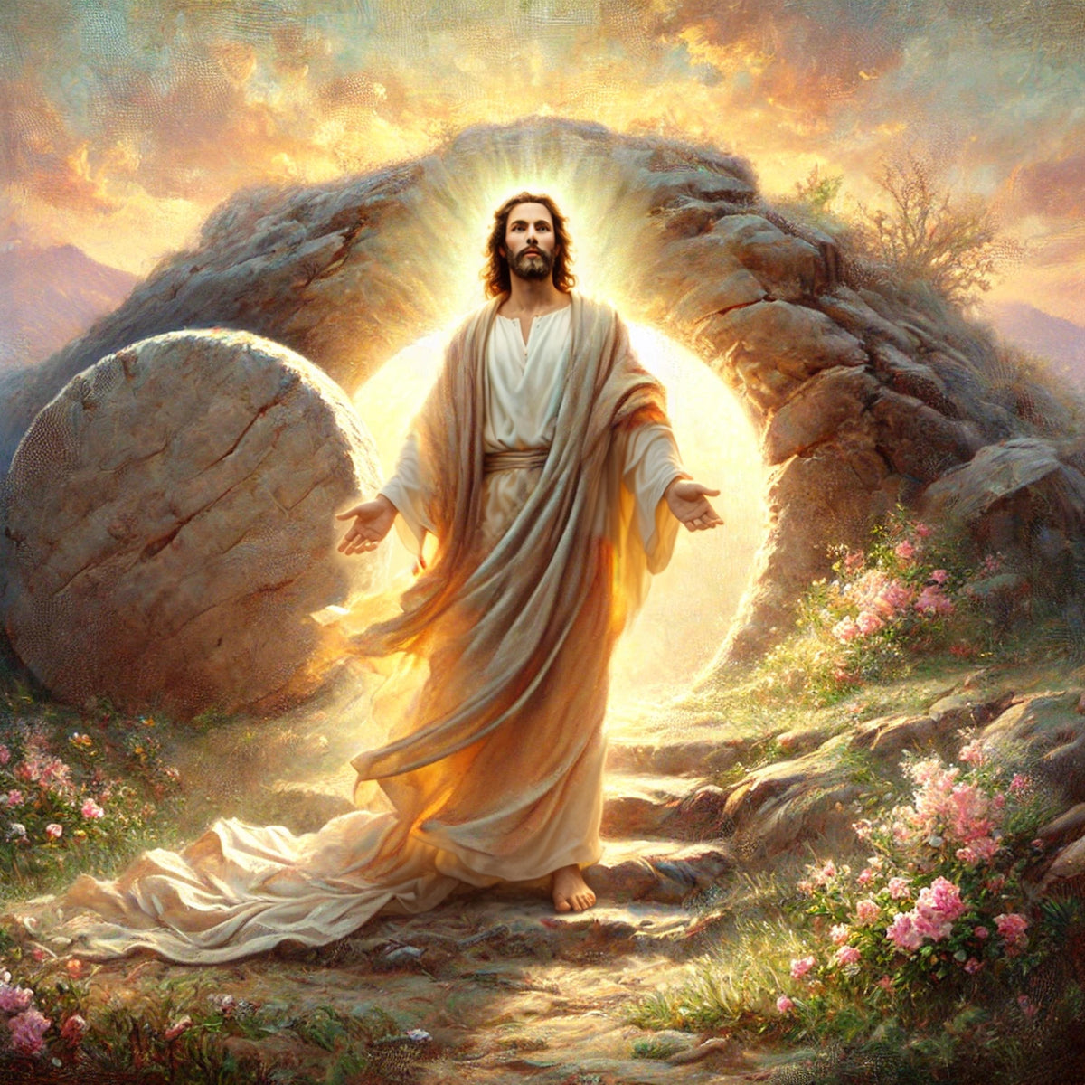 Resurrection Sunrise Christian Art: Vintage Impressionist Oil Painting Style (Digital Download)