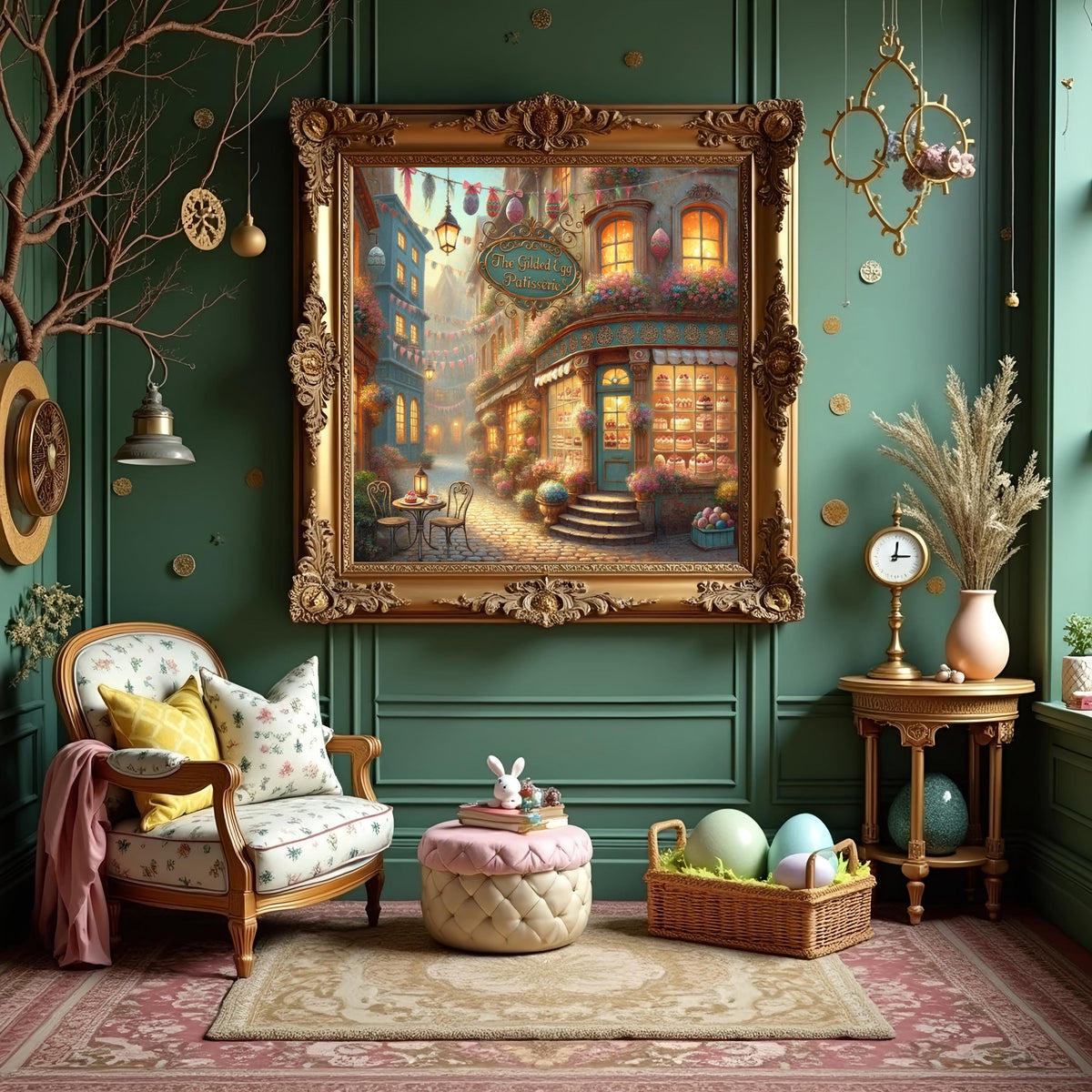 Gilded Egg Patisserie Easter Bakery Street Scene Printable Wall Art (Digital Download)