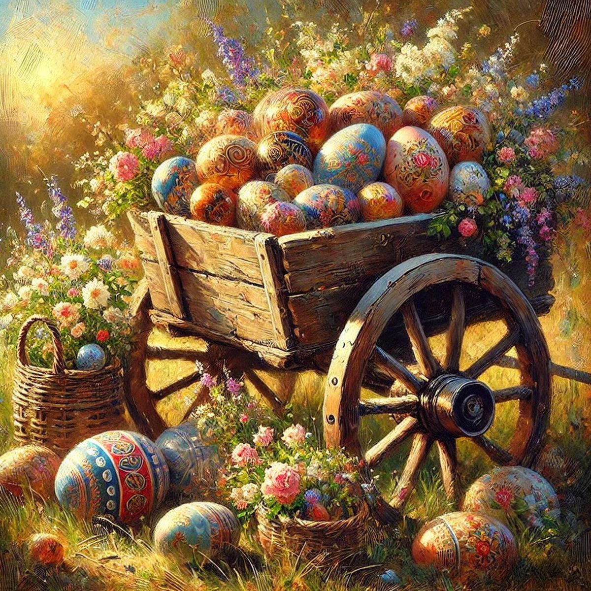 Easter Egg Cart Painting: Vintage Spring Still Life (Digital Download)