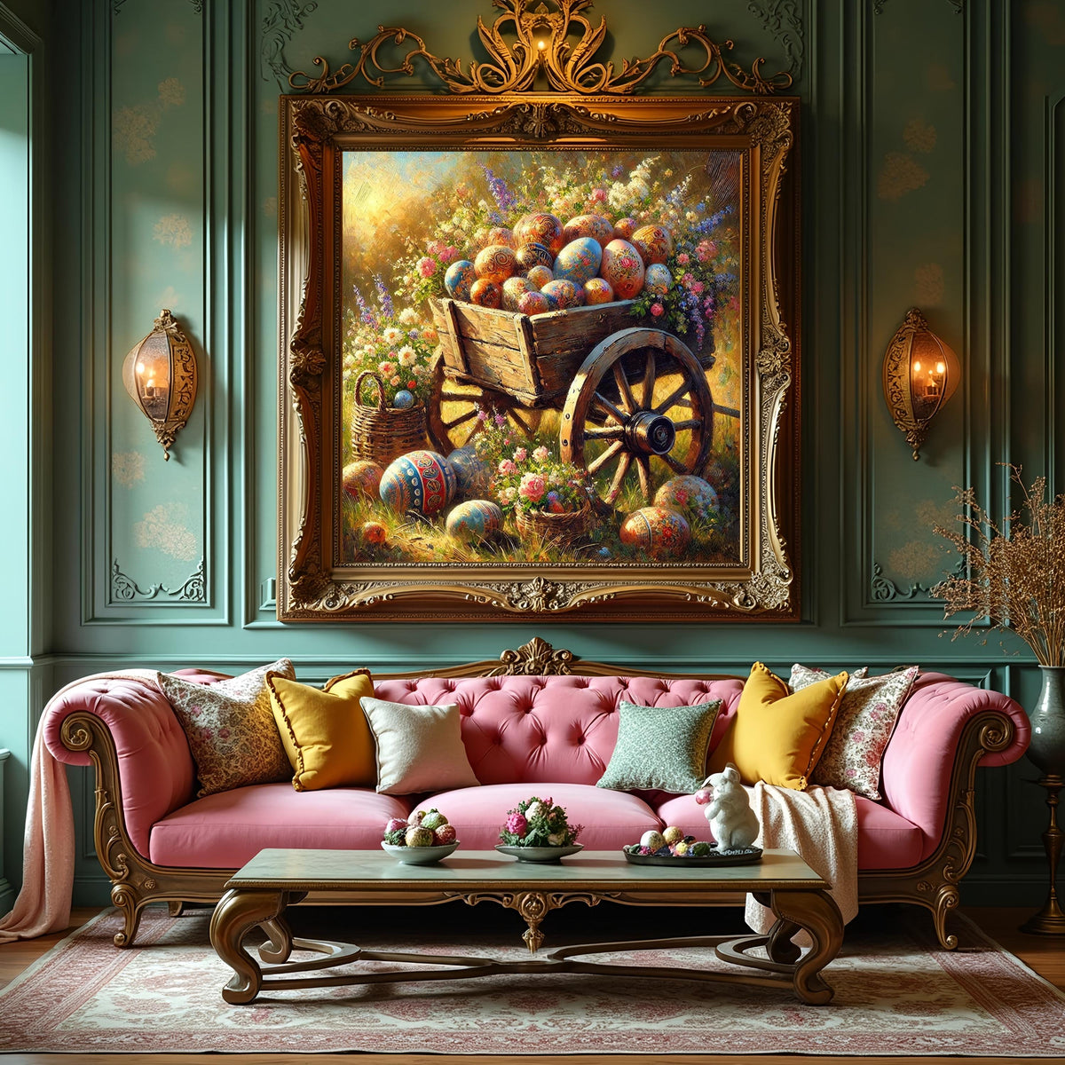 Easter Egg Cart Painting: Vintage Spring Still Life (Digital Download)