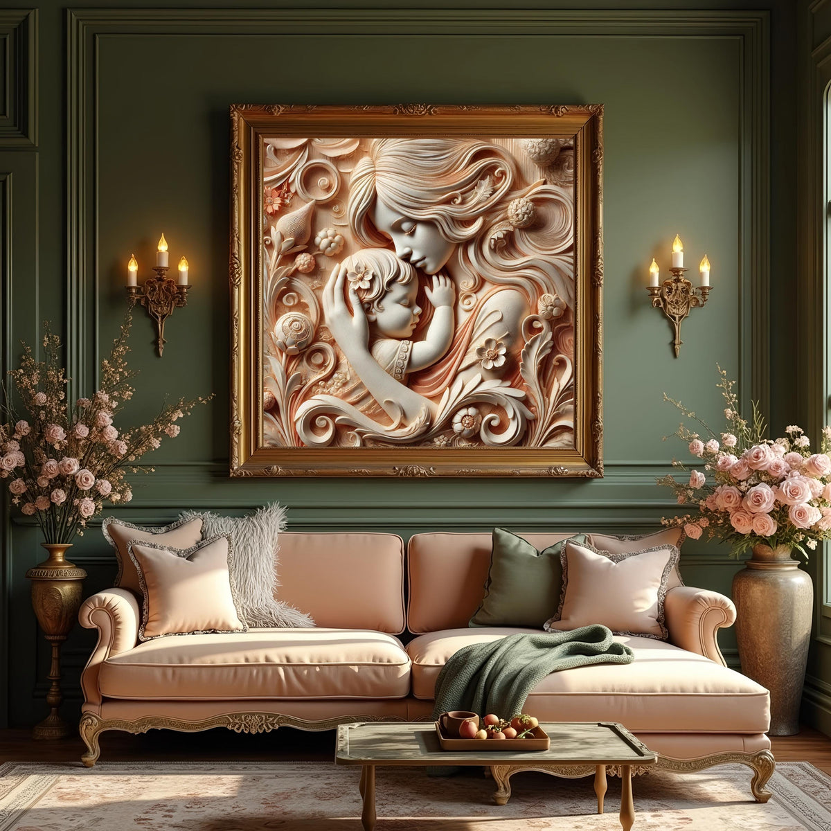 Sculpted Mother and Child Art: Ivory Relief Style, Elegant Nursery Decor (Digital Download)