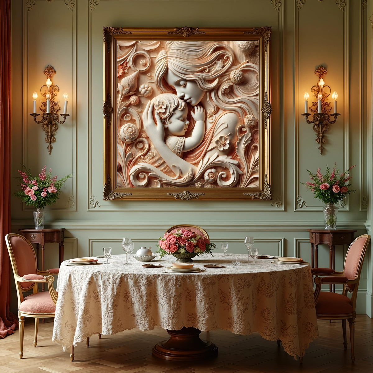 Sculpted Mother and Child Art: Ivory Relief Style, Elegant Nursery Decor (Digital Download)