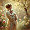 Mother and Child Oil Painting Style Floral Wall Art (Digital Download)