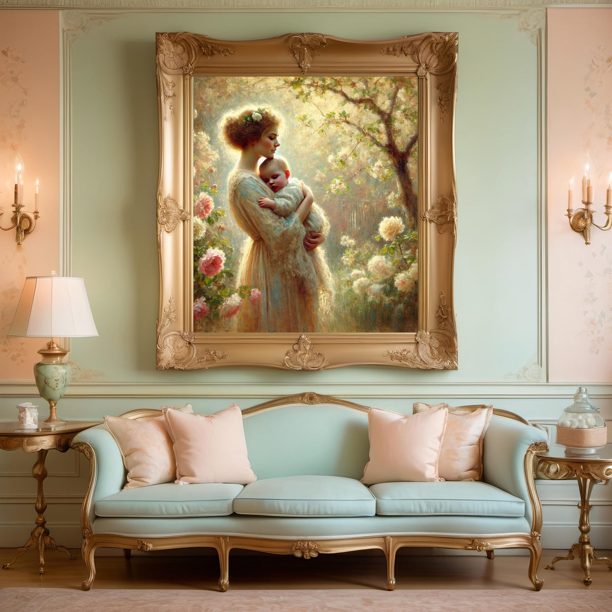 Mother and Child Oil Painting Style Floral Wall Art (Digital Download)